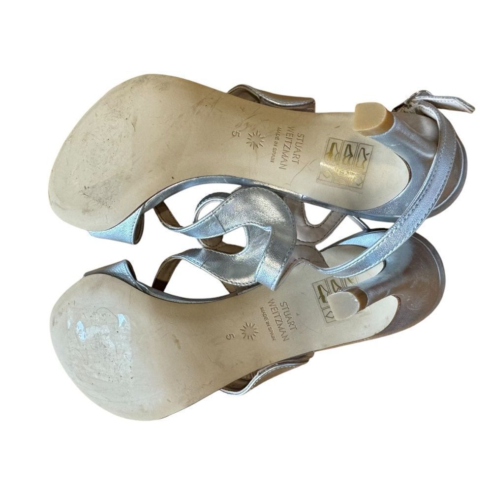 Revolve Stuart Weitzman Mariposa Silver Leather Sandals Heels NWOT - Picture 8 of 10